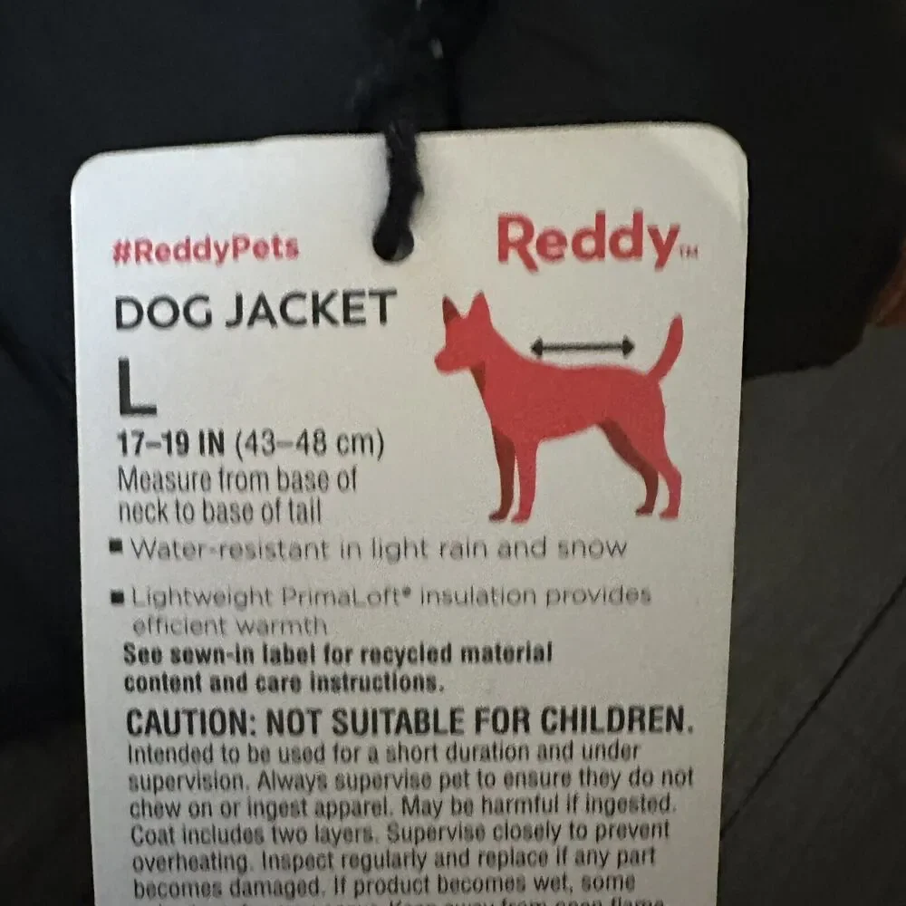 NWT Reddy Dog Jacket Primaloft Light Water Resistant Size Large 17-19” Black